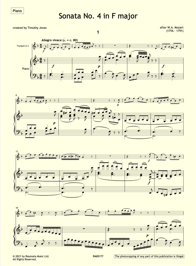 Piano　Mozart　for　–　major　Trumpet　–　Sonata　No.　in　Music　F　(PDF　Download)　Resonata